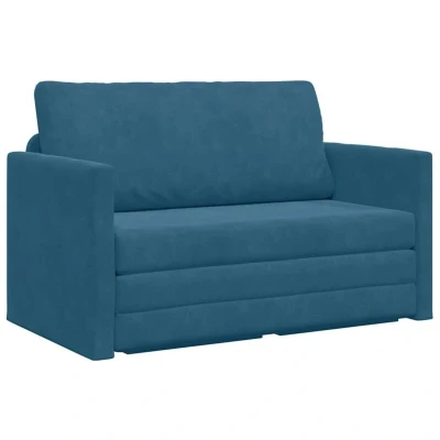 Image of vidaXL Floor Sofa Bed 2 in 1 Blue 124x204x61 cm Velvet