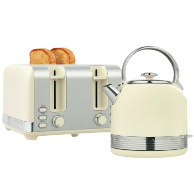Image of HOMCOM Kettle and Toaster Set, 1.7L 3000W Fast Boil with Insulation&amp; 4 Slice Kitchen Set 7 Level Browning Controls, Defrost, Reheat Crumb Tray, Cream White