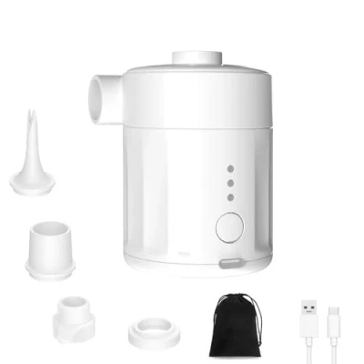 Image of Mojimdo Portable Electric Air Pump for Inflatables, Rechargeable Battery Airbed 2 in 1 Mini Vacuum with 4 Nozzles and Storage Bag Mattress, Pool