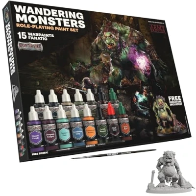 Image of The Army Painter, GameMaster: Wandering Monsters Role playing Paint Set, 15x18 ml Fanatic Acrylic Paints, incl. Metallics, Wash, Primer, 1 Brush &amp; Free Miniature For Warhammer Dnd