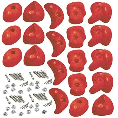 Image of Garden Games 20 Pack of Premium Climbing Holds High Grip Steel Reinforced Polyresin with Stainless Fixings (Red, 20)