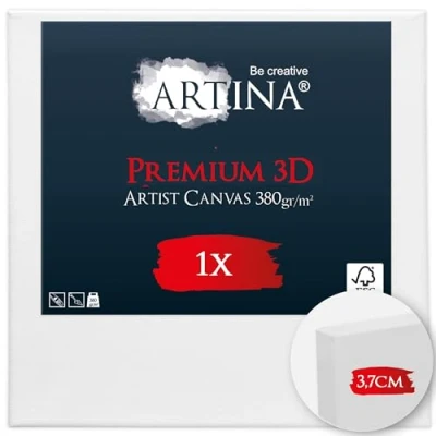 Image of Artina Painting Canvas Set 80x80 cm 3D Premium FSC® Blank for Pre Stretched &amp; Triple Primed 100% Cotton 380 g/m² White Small Art Canvases