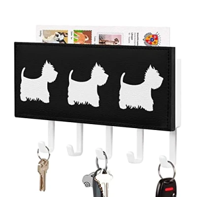 Image of Westie Dogs Mail Organizer Wall Mounted Key Hooks Holder Rack Hanging For Hallway Bathroom Decorative