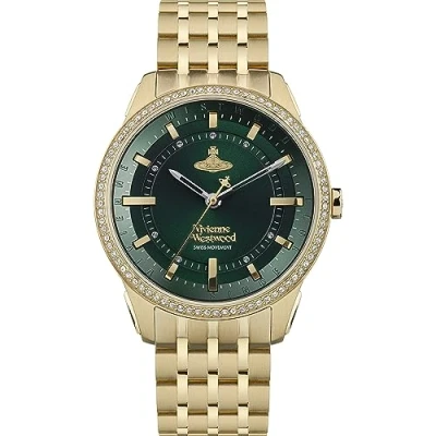 Image of Vivienne Westwood Eastend Ladies 37mm Quartz Analogue Display Watch with Green Dial and Gold Stainless Steel Bracelet