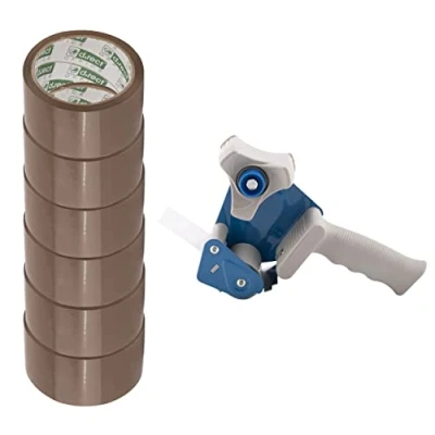 Image of D.RECT 800182 Adhesive Tape Hand Dispenser with 6 Brown Parcel Rolls 50 m x 48 mm High Quality Robust for Tapes up to cm Wide Includes of Packing