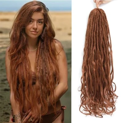 Image of DT CHERYL Loose Wave Dreadlocks 24 Inch 10 Strands Double Ended Dreadlock Extensions With French Curly Ends, 0.6CM Thin Synthetic DE for Women (30#, Strands)