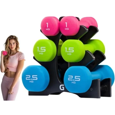Image of Gallant Neoprene Weights Dumbbells Set with Stand Hex Dumbbell Hand For Women &amp; Men Free Home Gym Fitness Pilates Training Exercise 10KG (1kg, 1.5kg, 2.5kg Pair)