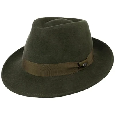 Image of Lierys City Felt hat Wool Ladies/Men Men&#039;s Water Repellent and Packable Bogart Summer/Winter Fedora Dark Green L (58 59 cm)