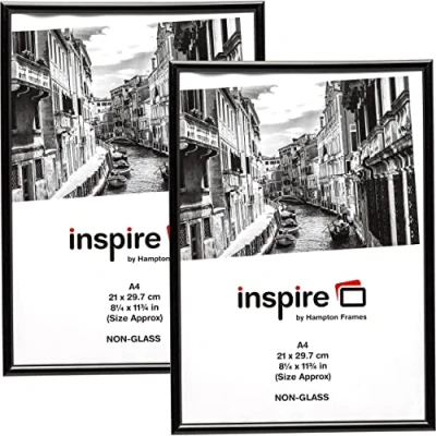 Image of Hampton Frames BACKLOADER A4 (21x29.7cm) Black Picture Poster Photo Certificate Display Frame 2 PACK Acrylic (Non Glass) Front A4MARBLK 2PK