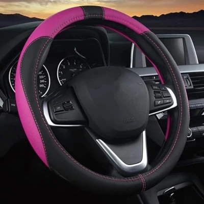 Image of Pahajim Steering Wheel Covers Soft Leather Universal 15 Inch/38CM Car Cover Breathable Anti slip Sport Style, Durable, Comfort for Women Men (black purple)
