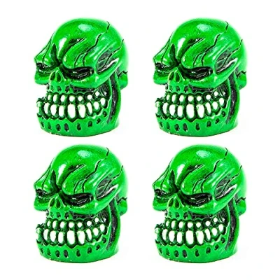 Image of 4Pcs Skull Tire Valve Stem Caps Car Air Valves Stems Cover Pressure Wheel Tyre Rim Accessories Fit Most Vehicle Truck Motorcycles Bike (C01838/Green)