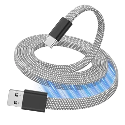 Image of Magtame USB A to C Cable,5ft Flat Magnetic Charging Cable, Coiled Retractable Type Fast Flexible Cord Compatible for iPhone 15 Pro Max,Samsung,Pad, Silver