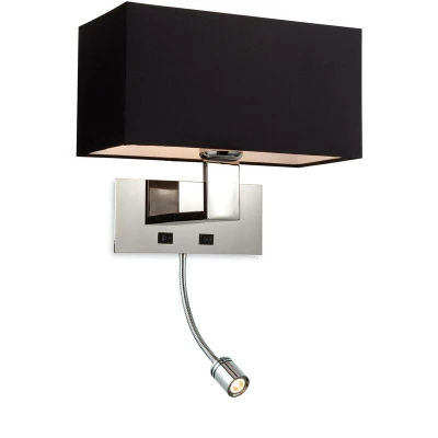 Image of Prince 1 Light 2 Switched Indoor Wall Polished Stainless Steel, Black, E27