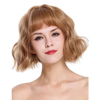 Image of wig ME UP DL 052 22/36 Quality women&#039;s lady short fringe long bob voluminous wild wavy waved ash blonde copper highlights