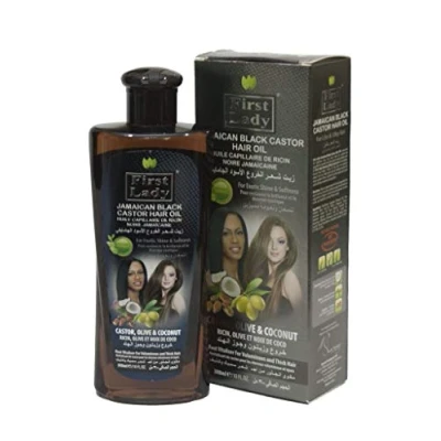 Image of First Lady Herbal (Ayurvedic) JAMAICAN BLACK CASTOR Hair Oil 300ml 10oz For Hair, Eyelash, Eyebrow Growth With Olive &amp; Coconut Afro, Asian European Types