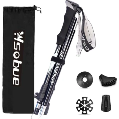Image of Trekking Pole,Collapsible Walking Hiking Stick for Men Women, Ultralight Aluminum Ski Pole with EVA Grip (Black 1 Pack)