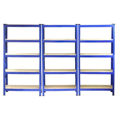 Image of Pack of 6 Garage Shelving Units 5 Tier Heavy Duty Rack for Storage Steel Utility Shelves Metal MDF Boltless Racking Assembly System 150cm x 75cm 30cm 5250KG Capacity 175KG Per Shelf Blue FREE Mallet