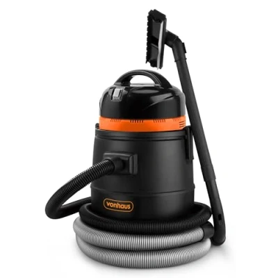 Image of VonHaus Pond Vacuum Cleaner 1400W Wet and Dry Garden Fish Vac Clear Sludge, Algae, Leaves &amp; More 30L Tank, Carry Handle, Wheels, Long Reach Hose Accessories Included