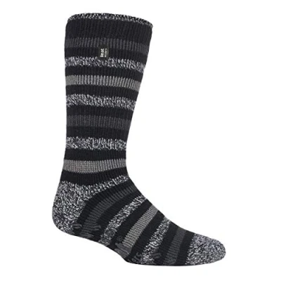 Image of HEAT HOLDERS Mens 2.3 Tog Fleece Lined Indoor Thermal Slipper Socks with Grips (6 11 UK, 39 45 EU, Black/Charcoal (Siskin))