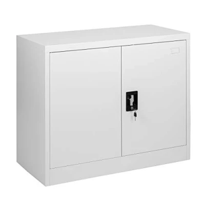 Image of MMT Furniture Designs Ltd Steel Storage Cabinet 2 Door Lockable Filing Tall Metal Cupboard for Home, Office Documents, Files, Kitchen, Pantry &amp; Garage 4 Shelf Unit Grey