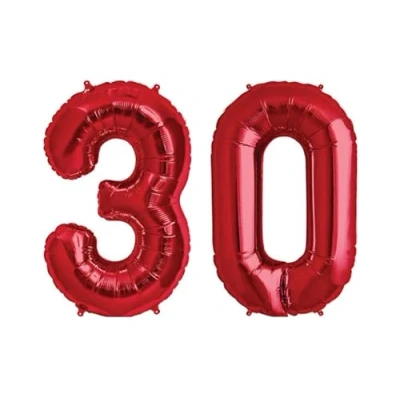 Image of Red Number 30 Foil Balloon, 101cm