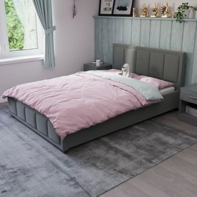 Image of Vida Designs Vanita Fabric Bed Frame Headboard Bedroom Furniture. No Mattress (Dark Grey, Double 4ft6 Mattress)