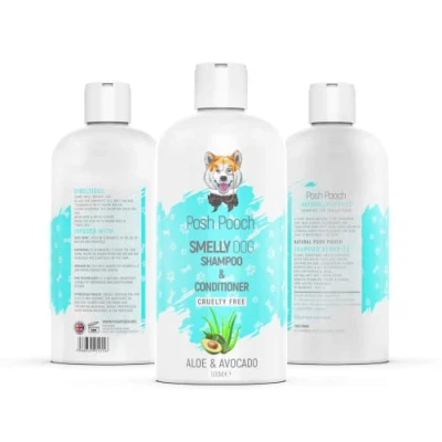 Image of Dog Shampoo &amp; Conditioner For Smelly Odours Naturally Derived Avocado Aloe Infused Fragrance Deep Cleaning Deodorising 3 in 1 Natural Reliving, Freshening Soothing Puppy