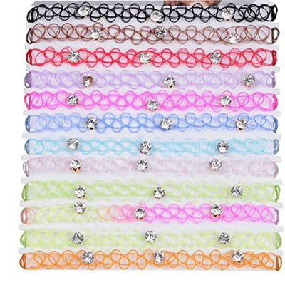 Image of 12pcs Colorful Choker Necklace Set Plastic Fishline Stretchy Tattoo Jewelry Gift for Women Girls