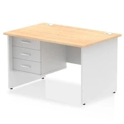 Image of Impulse 1200x800 Desk Maple/White Panel End Leg 1x3 Drawer Fixed Ped