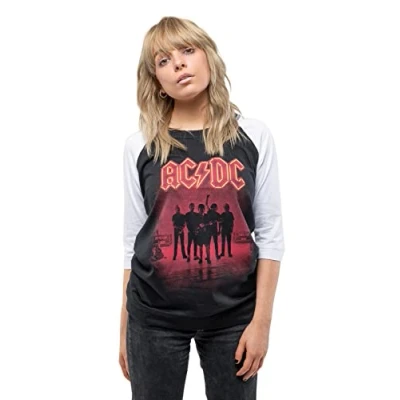 Image of AC/DC T Shirt PWR UP UK Band Logo Official Raglan Womens Skinny Fit Black XS