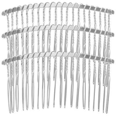Image of Metal Hair Comb, 3pcs 7.8cm 20 Teeth Fancy DIY Wire Clip Combs Bridal Wedding Veil (Silver)