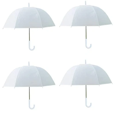 Image of White Umbrella 4 Pack Dome Bubble Ladies Bridal Walking Rain Brolly Wedding Bride Bridesmaid Hook Crook Handle Birdcage Parasol Guest Fashion Decoration Prop