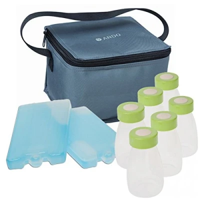 Image of Ardo Breast Milk Cool Bag Complete. Insulated Storage Cooler For Safe Transport of Breastmilk. Includes 6 Bottles, 2 Coolers &amp; Cooling Bag. Great Holiday, Work Travel. Baby Bottle Travel