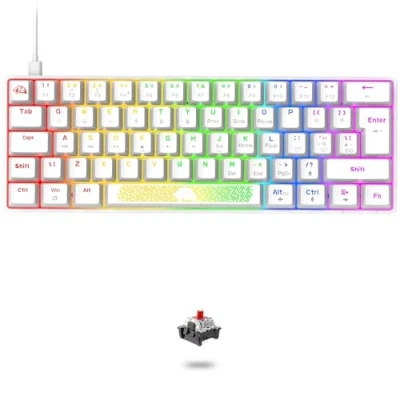 Image of 60% Compact 62 Keys UK Layout Wired Mechanical Keyboard, 7 Chroma RGB Backlight, Red Switch, Anti Ghosting, Media Keys, Laser carving, Ergonomic, Compatible With PC,Laptop White