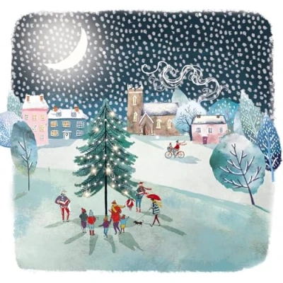 Image of GBCC Charity Christmas Cards Pack of 6 with Carol Singers at Night Scene Eco Friendly Xmas Multipack Envelopes