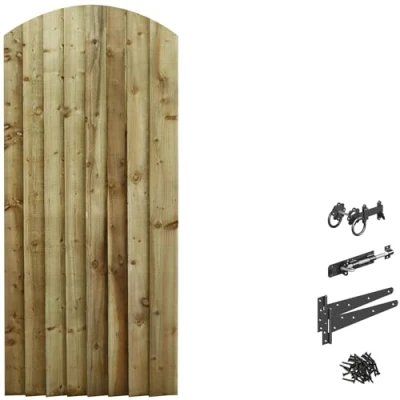 Image of Bespoke Custom Made To Measure Wooden Garden Gate/Feather Edge Arch Top 1.8m [6ft Tall (180cm),upto 750mm wide,Ring Latch Hinge Pack,]
