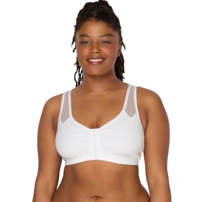 Image of Fruit of the Loom Women&#039;s Comfort Front Close Sport Bra with Mesh Straps, White