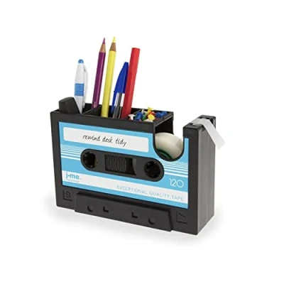 Image of Tape Dispenser with Pen Holder, The Retro Cassette Heat Dispenser, Cute Roll Holder 1 Roll, Paperclips Holder,Stationery Desk Tidy Container, Office Stationery Storage,Great Gifts