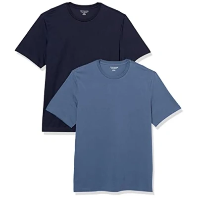 Image of Amazon Essentials Men&#039;s T Shirt Regular Fit Short Sleeve Crewneck, Pack of 2, Dark Blue/Navy, XL