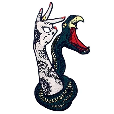 Image of Hand and Snake Patch Embroidered Badge Iron On Sew Emblem