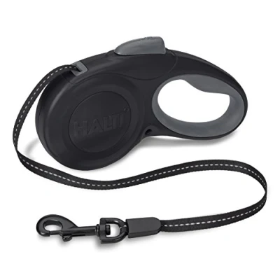 Image of HALTI Retractable Lead For Dogs, Size Small Black 3m, Strong &amp; Reflective Extendable Leash, Soft Gel Grip Handle, Easy to Use Brake Lock, Small, Medium Large Dogs