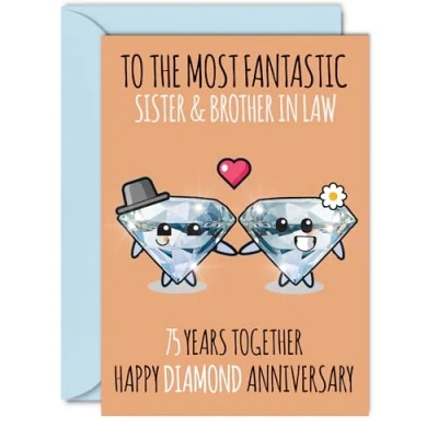 Image of Cute Diamond Anniversary Card for Sister &amp; Brother In Law 75 Years Together Happy 75th Wedding Cards Sister, A5 Greeting Anniversaries
