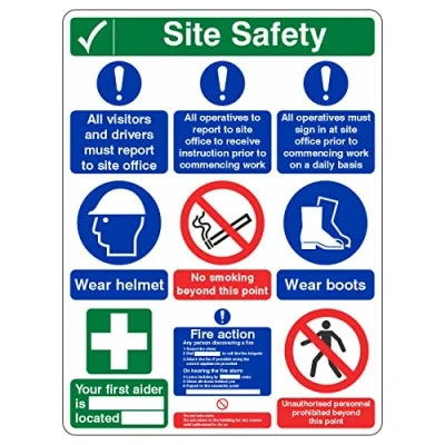 Image of 600mmx800mm Multi Hazard Site Safety Notice 9 Points 3 Column Portrait Rigid Plastic