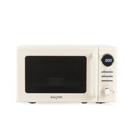 Image of Salter Retro Digital Cream Microwave 20 Litre, Defrost by Time/Weight, 25.5 cm Glass Turntable, 95 Minute Timer, 8 Auto Cooking Presets, Solo Oven, Easy Clean, Button/Dial Control, 800W