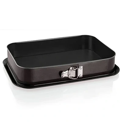 Image of Grizzly, Springform Tin, Rectangular Baking 14&quot; x 9&quot; (35 24 cm), Black, with Overflow Protection, Non Stick, Large, Tall Cake Tin