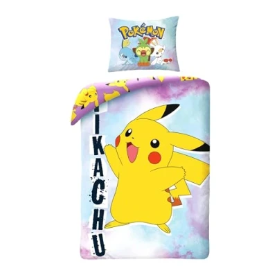 Image of POKEMON PIKACHU Reversible Bed Set Single Duvet Cover 140 x 200 cm and Pillowcase 70 90 100% Cotton Ökö Tex Standard 100