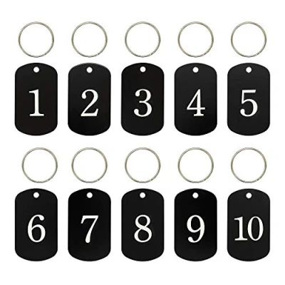 Image of Aluminum Engraved Number Tags Key ID with Rings (1 10, Black)