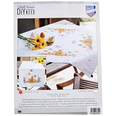 Image of Vervaco Rabbits Table Runner Stamped Embroidery Kit 16 x 40 inch
