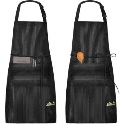 Image of Viedouce 2 Packs Apron Cooking Kitchen Waterproof,Adjustable Chef with Pockets for Home,Restaurant,Craft,Garden,BBQ,School,Cafe,Apron Men Women (Stripe Black)