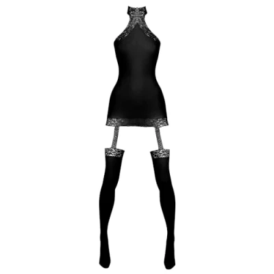Image of Lovehoney Lingerie Women&#039;s Black Dangerous Curves Sheer Bodystocking All In One Suspenders and Stockings Size: 8 16